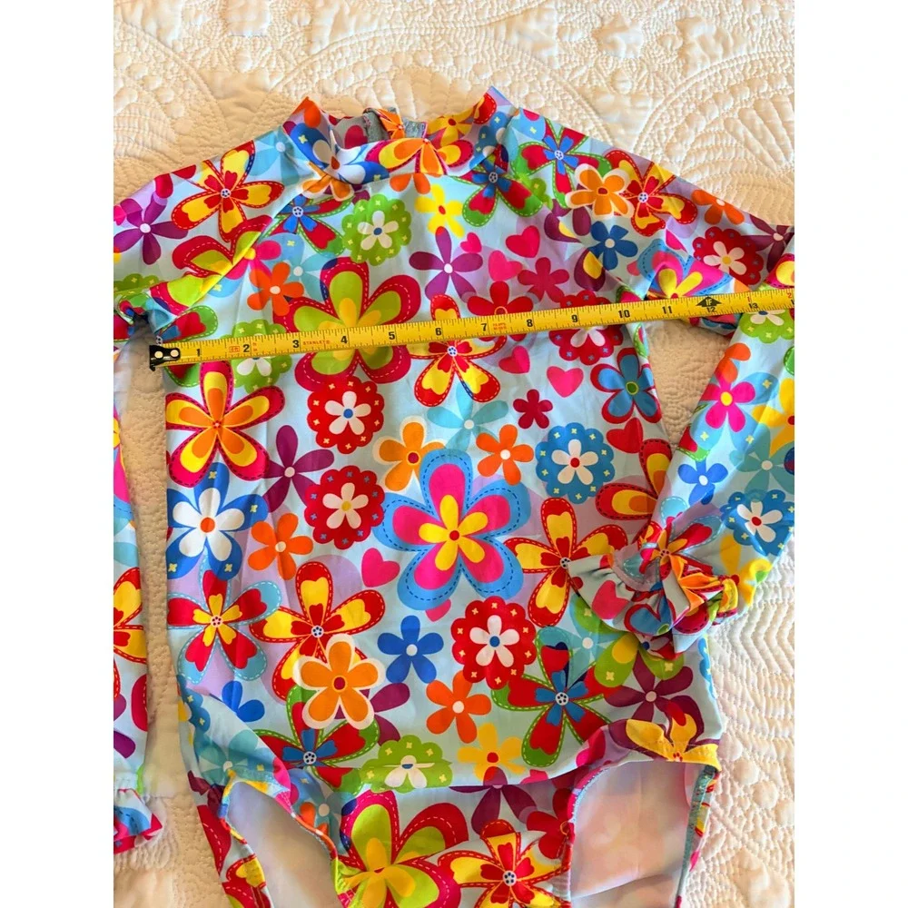 NWOT Little Girl Long Sleeve Colorful Vibrant Floral One-Piece Swimsuit Size 6/7